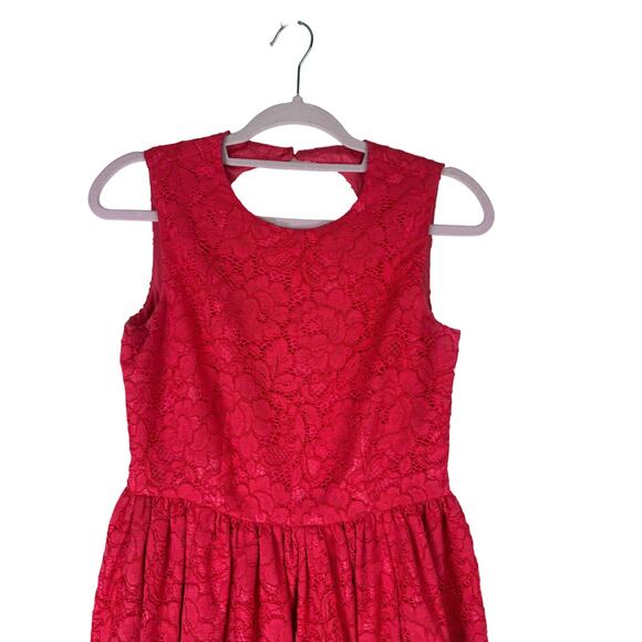 Kate Spade Geranium Coral Floral Lace Sleeveless Hi-Lo Raw Hem Side Dress Size 4 - Picture 3 of 9